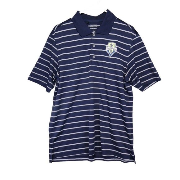 Adidas Seattle Sounders Fc Polo Shirt Sz M Puremotion‎ Golf Short Sleeve Striped - Picture 1 of 10